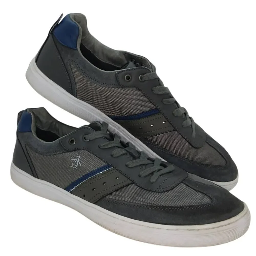 Penguin Mens Pre-owned Gray & Green Suede/Textile Sneakers - Size 13